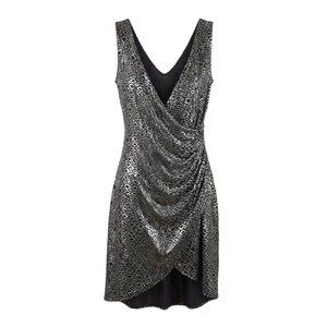 Jump Girl Faux Wrap Geometric Party Dress Womens S Black Silver Sleeveless USA